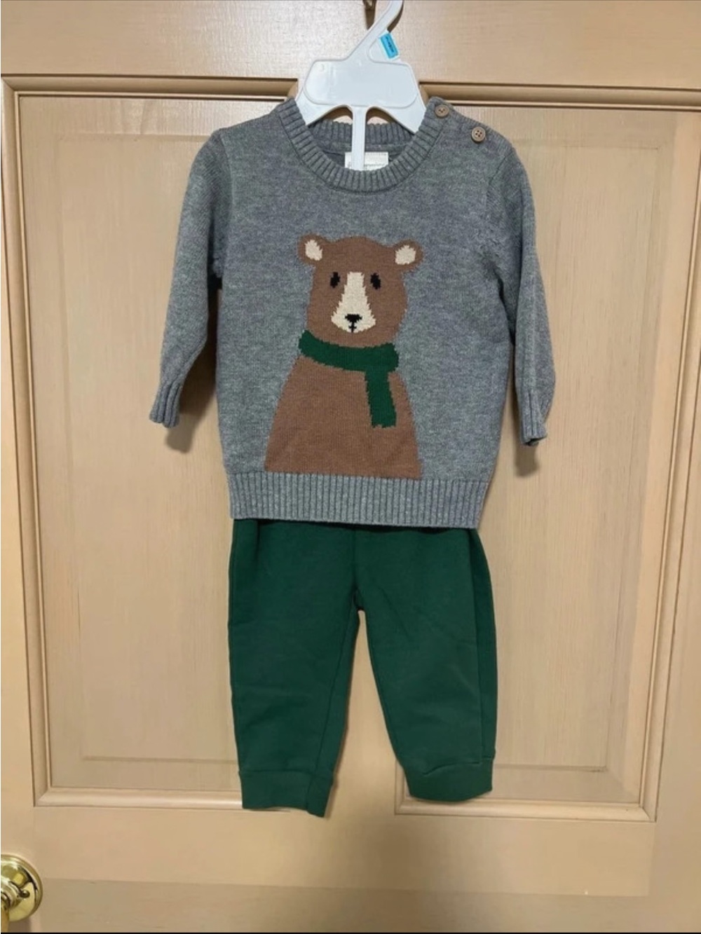 First Impressions Baby Outfit Set Bear 3 to 6 Months Gray Green